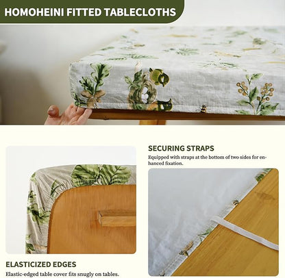 Rectangle Picnic Table Cloth, Elastic Waterproof Fitted Vinyl Tablecloths for 6 Foot Tables, Wipeable Flannel Backed Table Covers for Dining, Camping, Outdoor(Magpie,30"x72")