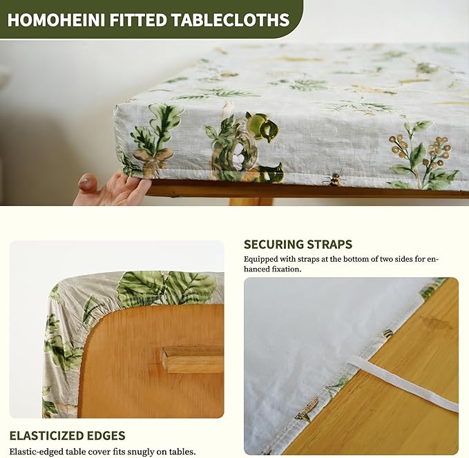 Rectangle Picnic Table Cloth, Elastic Waterproof Fitted Vinyl Tablecloths for 4 Foot Tables, Wipeable Flannel Backed Table Covers for Dining, Camping, Outdoor(Magpie,24"x48")