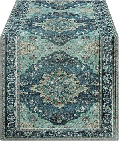 OYIMUA Boho Floral Pattern Summer Table Runner 72 Inches Long Teal and Blue Runners for Tables Rustic Spring Fall Decorations for Home Indoor and Outdoor Party Decor