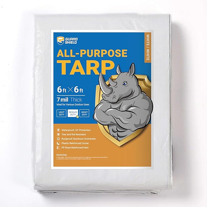 GUARD SHIELD White Tarp 6x6 Feet Medium Duty All Purpose Poly Tarps Cover 7mil
