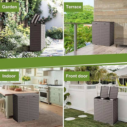 Outdoor Trash Can with lid, Waterproof, UV-Resistant Resin Garbage Can, Lockable Lid and Drip Tray, Animal-Proof, for Patio, Kitchen, Backyard and Deck (Grey, 76 Gallon)