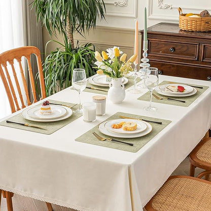 Romanstile Vinyl Placemats Set of 6-12 X 17 Inch - Heat Resistant Place Mats 100% Waterproof Oilproof Wipeable Reversible Faux Leather Table Mats for Kitchen, Dining, Party, Outdoor, Grass Green