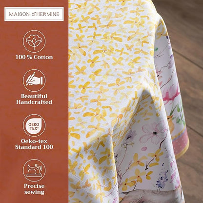 Maison d' Hermine Table Cloth Round Table 100% Cotton 69 Inches Tablecloth Reusable Decorative Everyday Use for Dining Room, Farmhouse, Home, Party, Festive & Wedding Spring Summer - Easter Zest