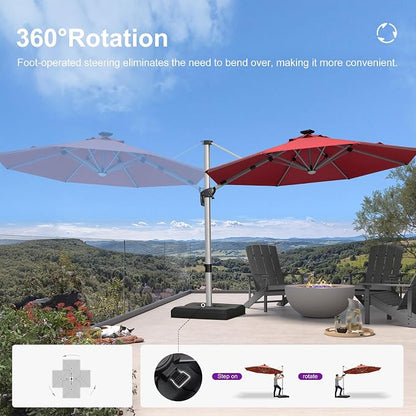 PURPLE LEAF Cantilever Patio Umbrella 11ft Round Solar LED Light, Terra | - Image 6