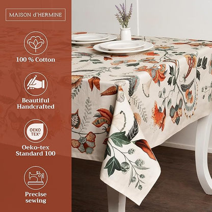Maison d' Hermine Table Cloth Square Table 100% Cotton 54 x 54 Inches Fall Tablecloth Reusable Everyday Use for Thanksgiving Christmas Decorations Dining Farmhouse Party (Dalida)