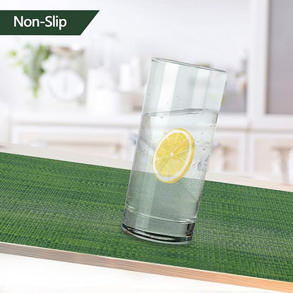 SLKQG Green Christmas Placemats Set of 4 - Wipe Clean Vinyl Placemats - Washable Heat Resistant PVC Placemats for Dining Table - 17x12 Inch (Green, 4)