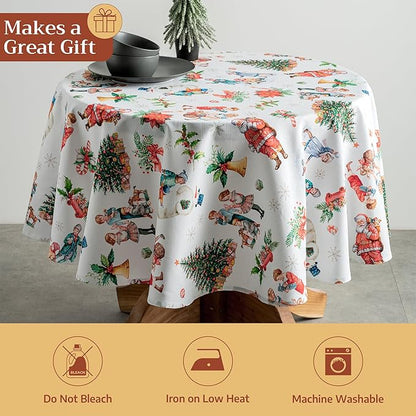 Maison d' Hermine Table Cloth Round Table 100% Cotton 63 Inches Fall Tablecloth Reusable Everyday Use for Thanksgiving Christmas Decorations Dining Farmhouse Party (Chromo)