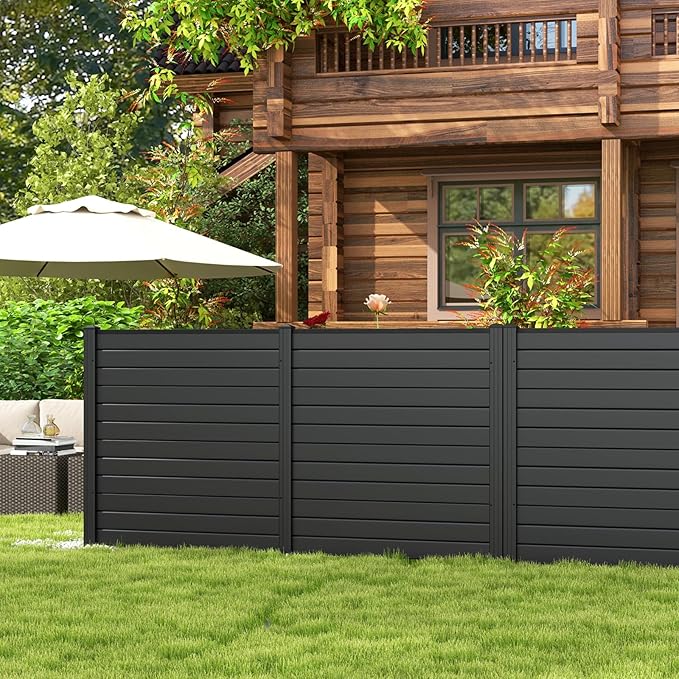 Giantex 2 Panels Outdoor Privacy Screen, 48''W x 48''H Air Conditioner Fence, Trash Can Enclosure with Stakes, PVC Vinyl Decorative Fences for Garden Patio Lawn, Easy Assembly, Black