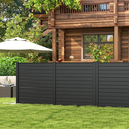 Giantex 2 Panels Outdoor Privacy Screen, 48''W x 48''H Air Conditioner Fence, Trash Can Enclosure with Stakes, PVC Vinyl Decorative Fences for Garden Patio Lawn, Easy Assembly, Black