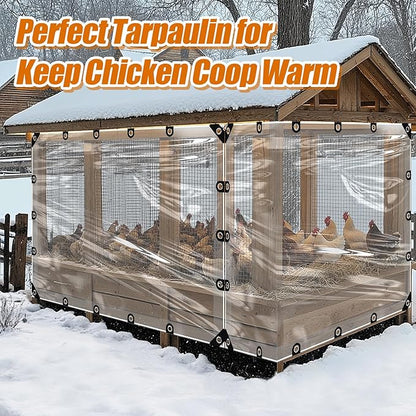 6x8ft Anti-Tear Clear Tarp Waterproof for Patio Winterizing - 2pcs Windproof Poly Tarpaulin, Heavy Duty Transparent Enclosure with Grommets for Covering Chicken Coops Greenhouse Garden Plants