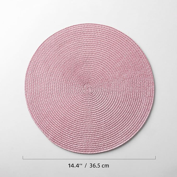 Round Placemats Set of 4 Plastic Woven Placemats Washable Wipeable Table Mats for Dining Table Heat Resistant Non-Slip Circle Place Mats (Lilac)