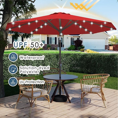 9FT Patio Umbrella with Solar Lights, Outdoor Market Umbrella with Tilt and - Image 5
