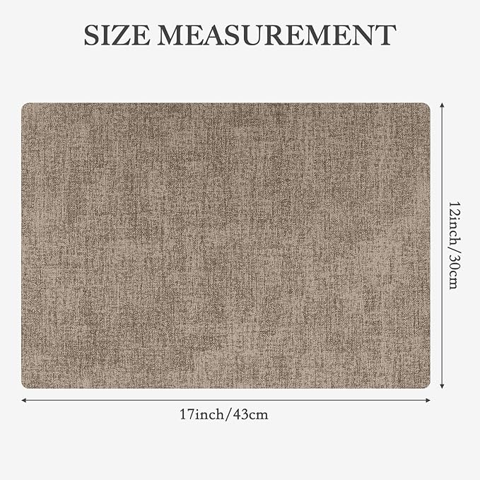 Faux Leather Heat Resistant Placemats Set of 6 – Waterproof Oilproof Wipeable Dining PU Vinyl Place Mat Easy Clean Table Mats for Kitchen/Dining/Party/Holiday, Khaki