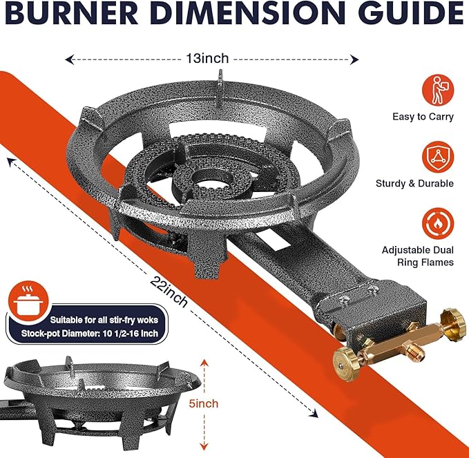 Llamaviva 90,000 BTU Portable Propane Burner Stove Cast Iron Single Burner for Outdoor Wok Cooking 0-20 PSI Adjustable Regulator & 4 ft Hose - Lightweight & Easy to Carry for Camping