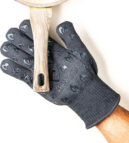 Oven Gloves with Fingers - 932°F Extreme Heat Proof and Cut Resistant Mitts for Kitchen, BBQ, Grill, Baking, Fire Pit - EN407 Certified with Non-Slip Silicone Grip and Cotton Lined for Comfort