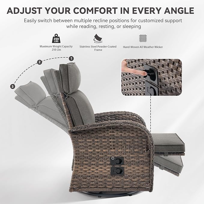 Zero Gravity Patio Swivel Recliner Chair - Image 6