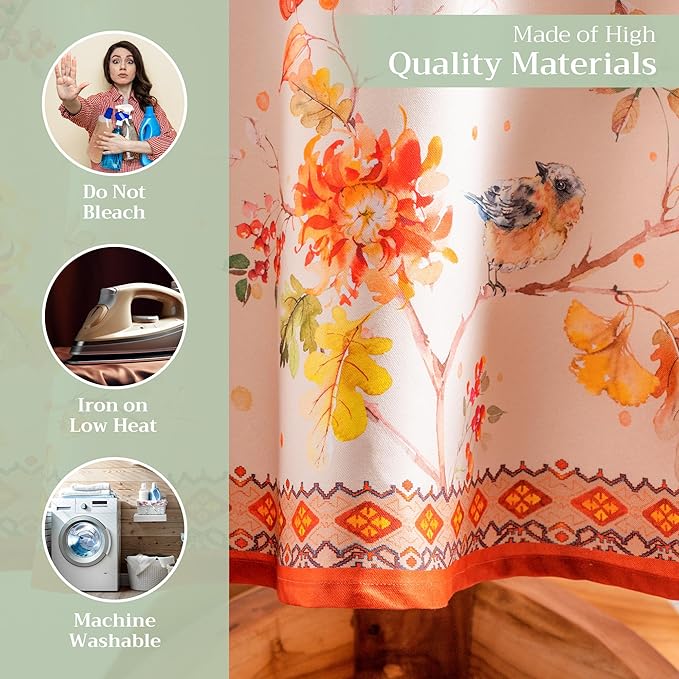 Maison d' Hermine Table Cloth Round Table 100% Cotton 63 Inches Fall Tablecloth Reusable Everyday Use for Thanksgiving Christmas Decorations Dining Farmhouse Party (Kelim - Prairie)
