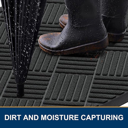Smiry Front Door Mat Outside Entrance, Heavy Duty Outdoor Indoor Natural Rubber Doormat, Non Slip, Trap Dirt and Moisture, Easy Clean, Low Profile Patio Porch Entryway Mat, 59x20, Black
