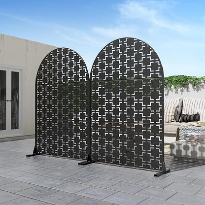 Casaphoria 72" H x 47" W Arched Metal Privacy Screen - Elegant Freestanding Outdoor Screen for Deck, Patio & Balcony - Versatile Decorative Privacy Panels for Home & Garden Use (Black-Square)