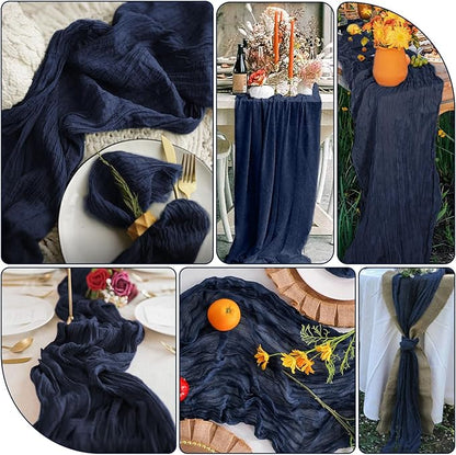 20 Packs Cheesecloth Table Runner 10FT Long Boho Gauze Fabric Table Runner Vintage Rustic Sheer Runners for Wedding Party Bridal Baby Shower Table Decorations (Navy Blue )
