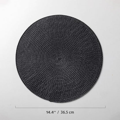 Round Placemats Set of 4 Plastic Woven Placemats Washable Wipeable Table Mats for Dining Table Heat Resistant Non-Slip Circle Place Mats (Black)