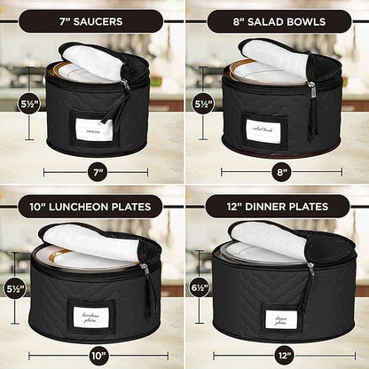 China Storage Containers 5-Piece Set Moving Boxes for Dinnerware, Glasses, Plates, Mugs and Saucers Sturdy Quilted Microfiber Dish Organizer with Dividers for Seasonal Storage - Holds Set of 12, Black