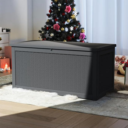 320 Gallon Outdoor Storage Box Waterproof, Resin Deck Boxes with Lockable Lid & UV-Resistant for Patio, Pool, Garden Furniture Cushions & Accessories, Black