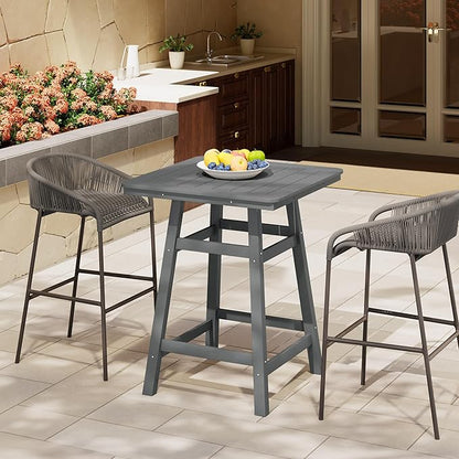 Costaelm Outdoor Bar Table, 37" Counter Height Square Patio Cocktail Bar Table with Umbrella Hole, Patio Bistro Dining Pub Table for Front Porch Deck Backyard Garden, Gray