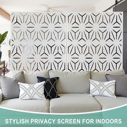 Metal Privacy Screen for Outdoor & Indoor Use, Free Standing Privacy Screen for Patio Garden Pool, 72" H x 47" W Decoative Privacy Panels, Weather Resistant, Easy Assembly (White Star)