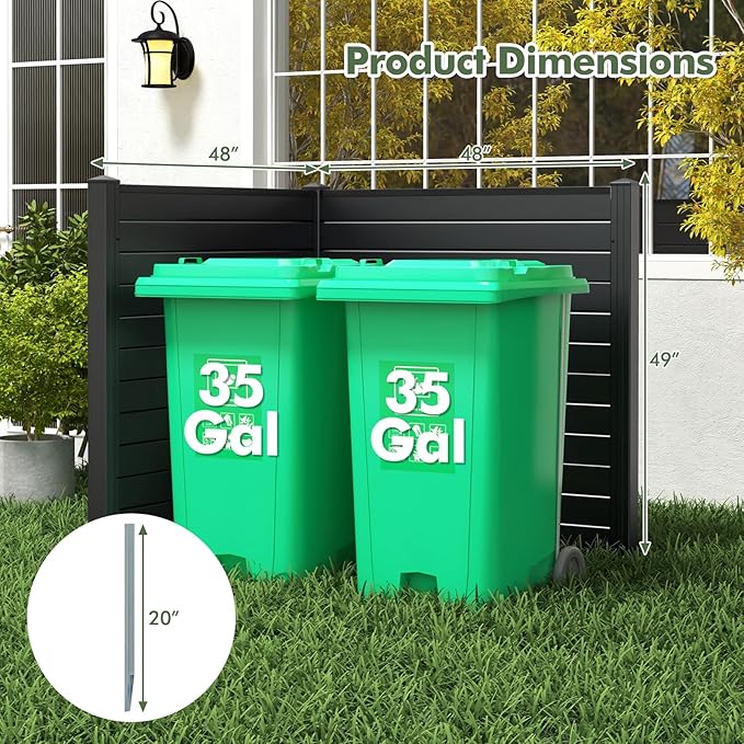 Giantex Air Conditioner Fence 4 Panels - 48''W x 48''H Outdoor Privacy Screen with Upgraded Metal Stakes, PVC Trash Can Enclosure, Decorative Garden Fences for Patio Lawn AC Unit Pool Pump, Black
