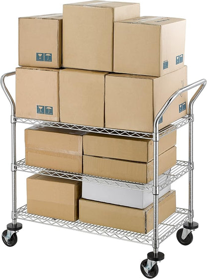 Finnhomy 3-Tier Commercial Grade Rolling Cart, Heavy Duty Utility Cart with Wheels and Handles, Metal Kitchen Carts on Wheels with 500 lbs Capacity, Shelf Size 20" D x 36" W, NSF