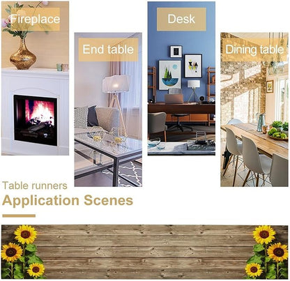 Sunflower Floral Table Runner, Country Farmhouse Vintage Spring Flower Rustic Wooden Plank Kitchen Dining Table Decoration for Indoor Outdoor Home Party Decor, 13x120inch
