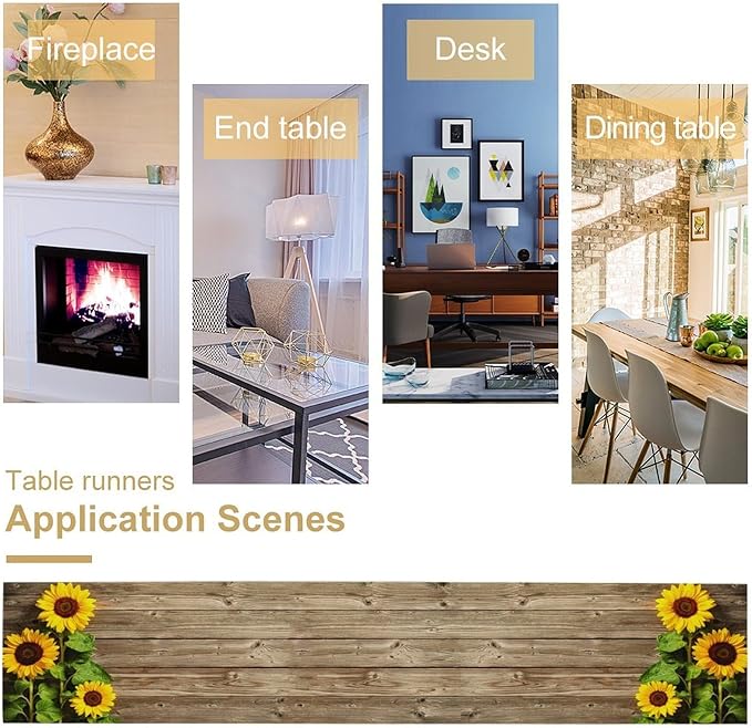 Sunflower Floral Table Runner, Country Farmhouse Vintage Spring Flower Rustic Wooden Plank Kitchen Dining Table Decoration for Indoor Outdoor Home Party Decor, 13x70inch
