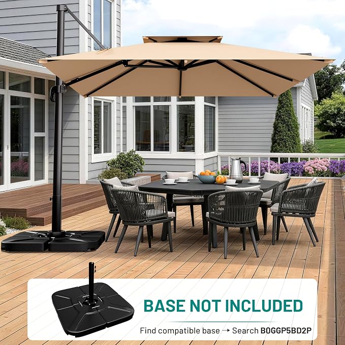 12×12 FT Double-Top Cantilever Patio Umbrella, Outdoor Umbrellas - Image 6