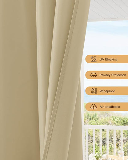 Outdoor Curtains for Patio Waterproof Rod Pocket 6 Pcs 54x108 Inch Cream | - Image 4