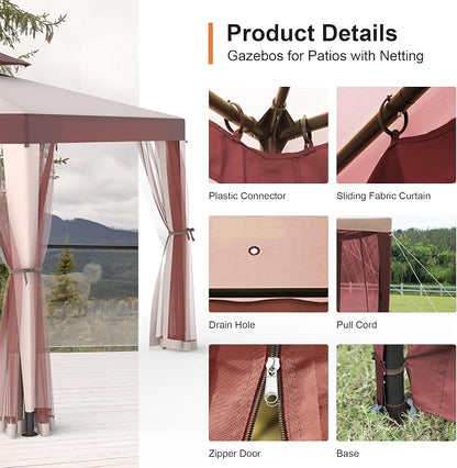 10’x10’ Patio Gazebo Canopy Tent w/Removable Netting, Ventilated Double-tier Top - Image 5