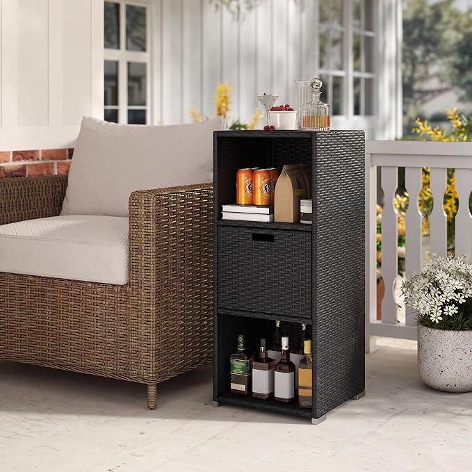 Tangkula Rattan Outdoor Storage Cabinet, Patiojoy Outdoor Wicker Cabinet - Image 7