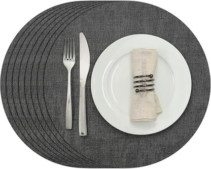 Myir JUN Round Placemats Dual Sided, Faux Leather Place Mats Set of 4 Indoor Placemats for Dining Table Outdoor Placemats Non-Slip Washable Table Mats (Set of 8, Gray)