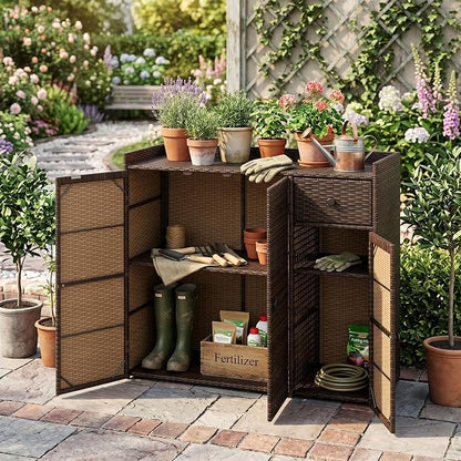Tangkula Rattan Outdoor Storage Cabinet, Patiojoy Outdoor Cabinet - Image 9