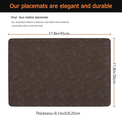Vinyl Placemats Set of 8 Faux Leather 100% Waterproof Wipeable Washable Place Mats Heat Resistant Easy Clean Non-Slip Table Mats for Indoor Outdoor. (8,Coffee)