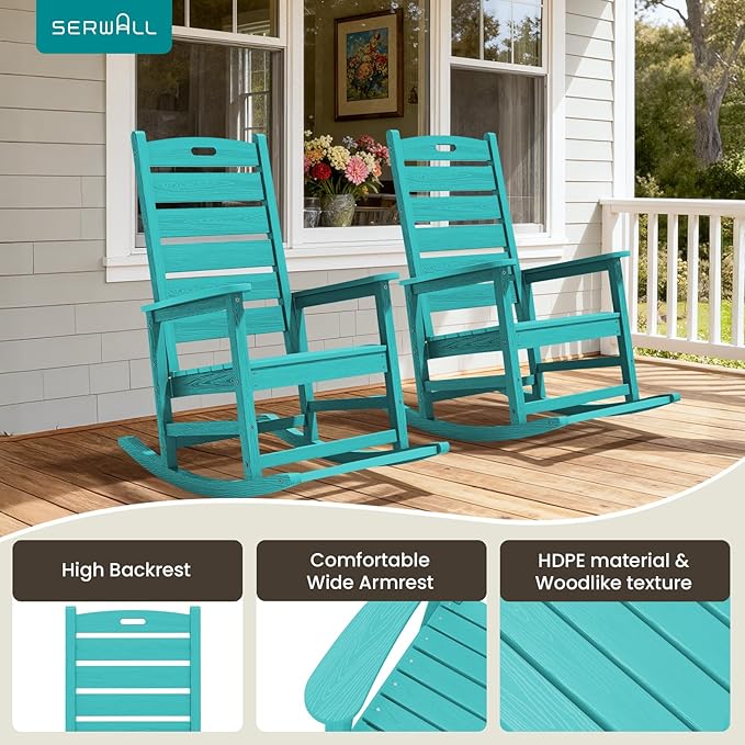SERWALL Outdoor Rocking Chair Set of 4, HDPE Rocker - Image 9