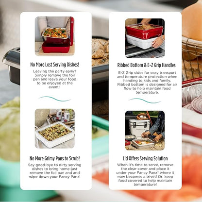 Fancy Panz - Marble Classic Aluminum Foil Pan Carrier with Lid - Elevated Food Serving Tray - Portable Casserole Carrier with Lid - Made in The USA Hosting Essentials