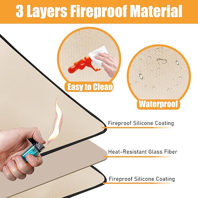 Khaki 24x31 Inchs Heat Resistant Mat for Outdoor Grill Table,Fireproof Under Blackstone Griddle BBQ Mat,Air Fryer Mat,Indoor Fireplace Mat, Protect Your Table and Outdoor Grill Table（0.04in Thickness）