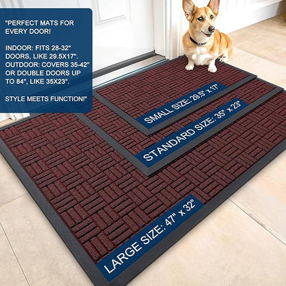 OLANLY Front Door Mat Outside Entrance 47x17, Absorbent, Heavy Duty Sturdy Natural Rubber Doormat Indoor Outdoor, Non-Slip, Stain and Fade Resistant, Low Profile Floor Mat for Entryway, Burgundy
