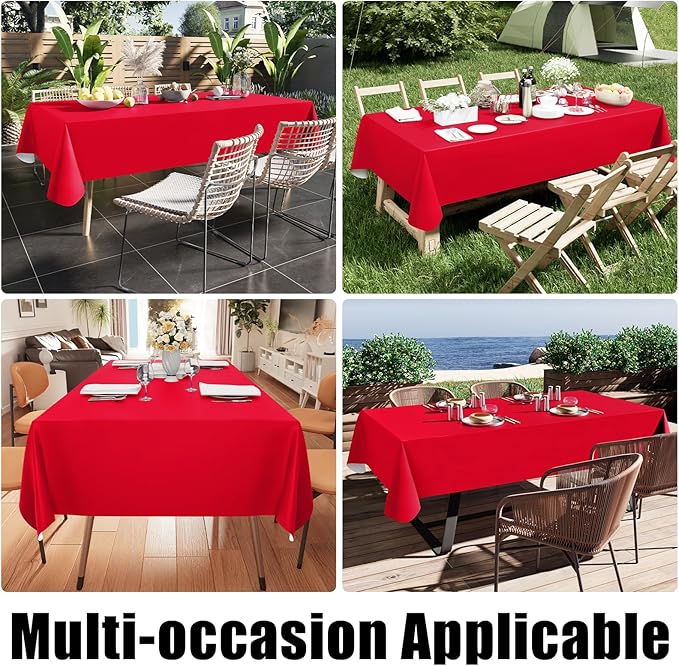 Smiry Rectangle Table Cloth 54x78 Inch, Waterproof Wipeable Vinyl Tablecloths Protector, Oil Spill Proof Plastic Table Cover for Dining, Banquet, Christmas and New Year Parties, Red