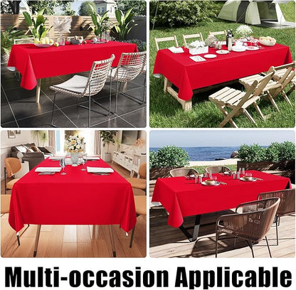 Smiry Rectangle Table Cloth 60x84 Inch, Waterproof Wipeable Vinyl Tablecloths Protector, Oil Spill Proof Plastic Table Cover for Dining, Banquet, Christmas and New Year Parties, Red
