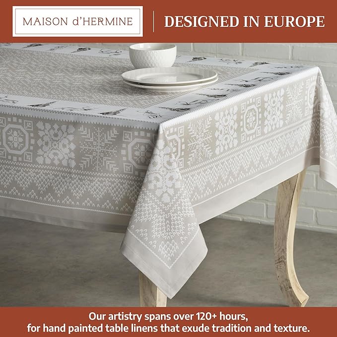 Maison d' Hermine Table Cloth Square Table 100% Cotton 60 x 60 Inches Fall Tablecloth Reusable Everyday Use for Thanksgiving Christmas Decorations Dining Farmhouse Party (Cozy Christmas)