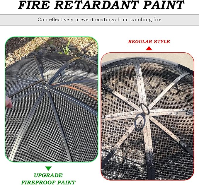 Fire Pit Spark Screen, 24 Inch Diameter Fire Pit Screen with Handle & Poker,Heavy Duty Metal Mesh Fire Pit Screen,Fire Pit Lid for Outdoor/Beach/RV Camping/Backyard