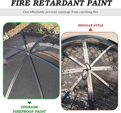 Fire Pit Spark Screen, 24 Inch Diameter Fire Pit Screen with Handle & Poker,Heavy Duty Metal Mesh Fire Pit Screen,Fire Pit Lid for Outdoor/Beach/RV Camping/Backyard