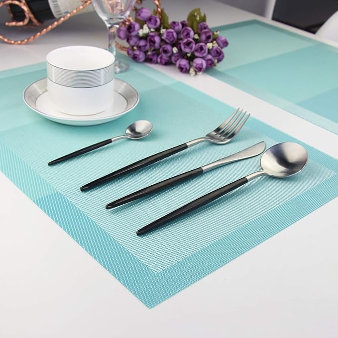 PIGCHCY Placemats 18 x12 inches Woven Vinyl Placemats for Dining Table,Washable Easy to Clean Table Mats Non Slip Placemats Set of 4 (Teal)